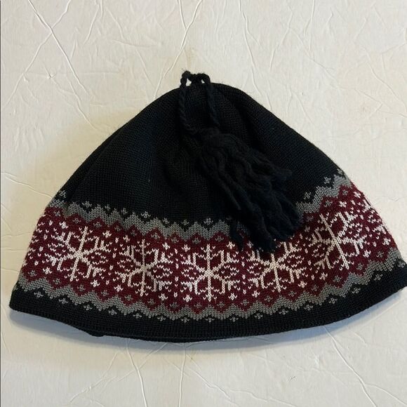EASTERN MOUNTAIN SPORTS Wool Nordic Hat Cozy Knit Beanie Snowflake Design Tassel - Picture 1 of 6